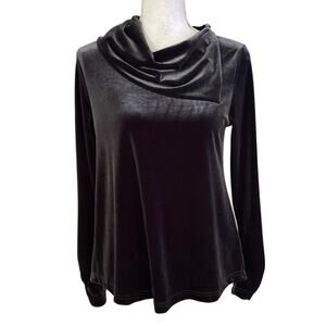 NEW Sno Skins S Plushtech Velvet Asymmetrical Drape Collar Top Charcoal USA Made